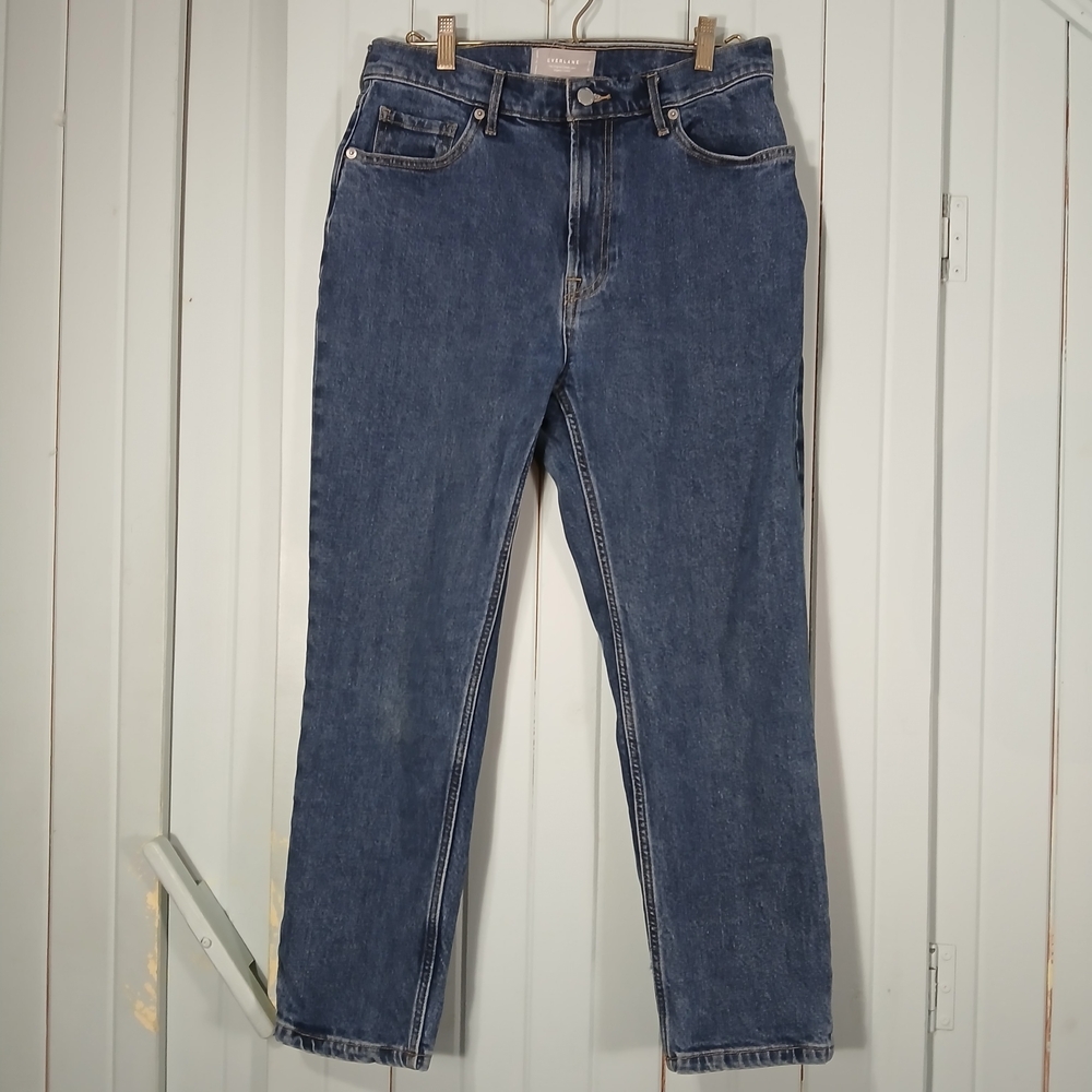 Everlane Medium Blue Cropped Jeans with Tan Stitching